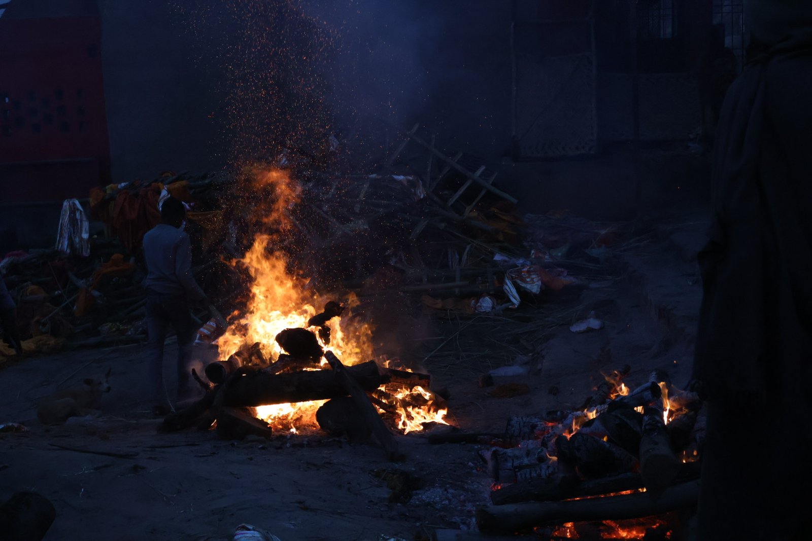 Night fire at Harishchandra Ghat in Varanasi