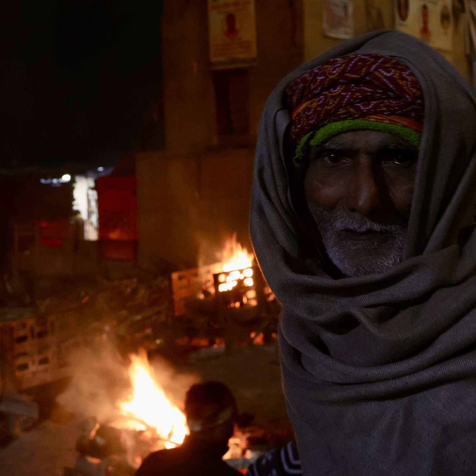 Portrait near the cremation ground at night in Varanasi