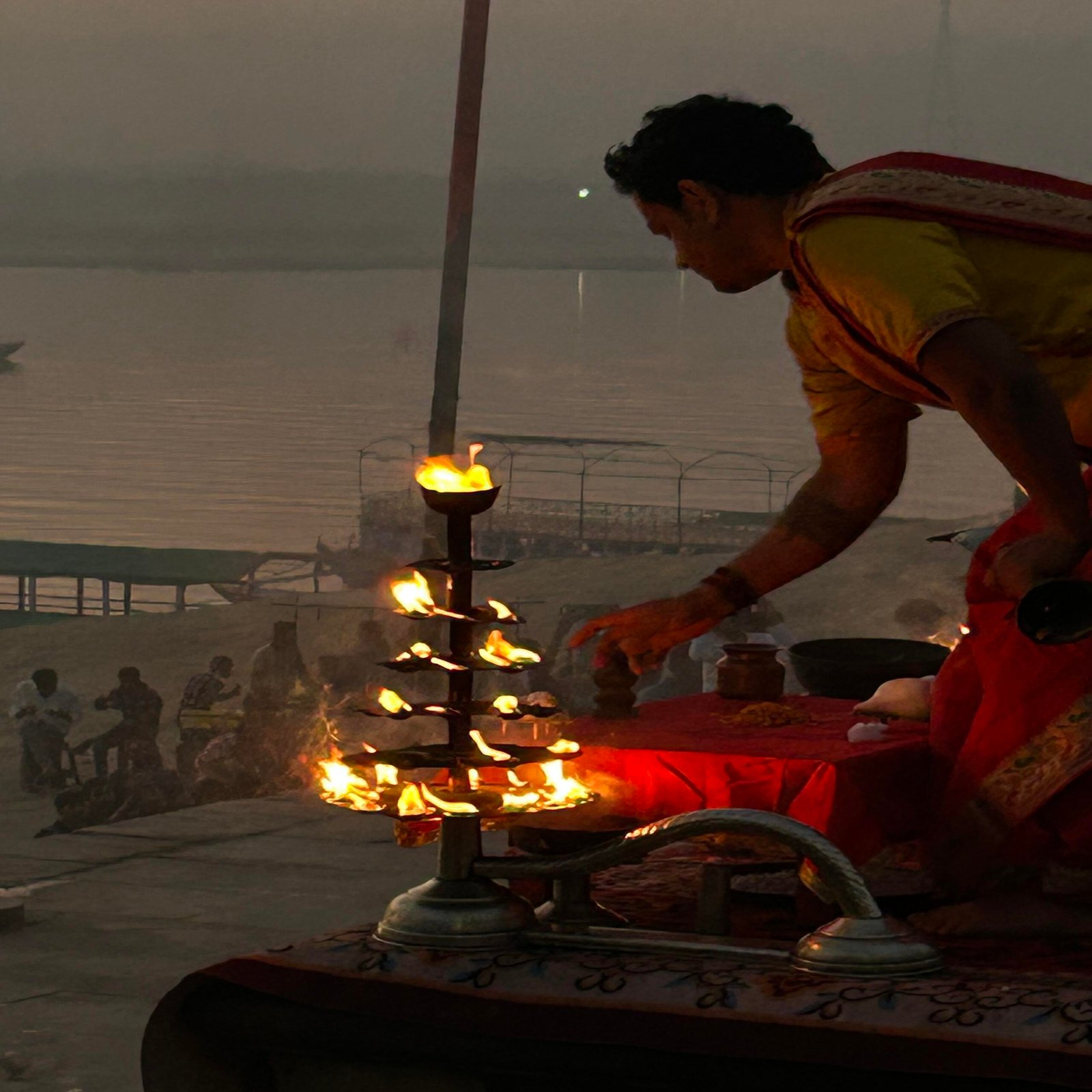 Morning light and smoke on the ghats of Varanasi