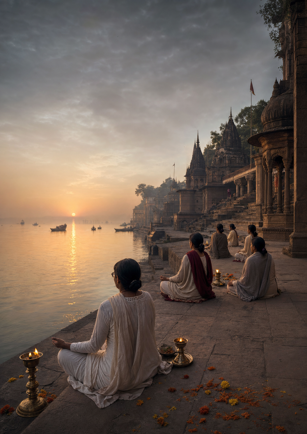 Meditative dawn on the ghats of Varanasi